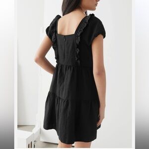 & Other Stories Dress Black Womens Linen Babydoll Tiered Short Sleeve Ruffle M